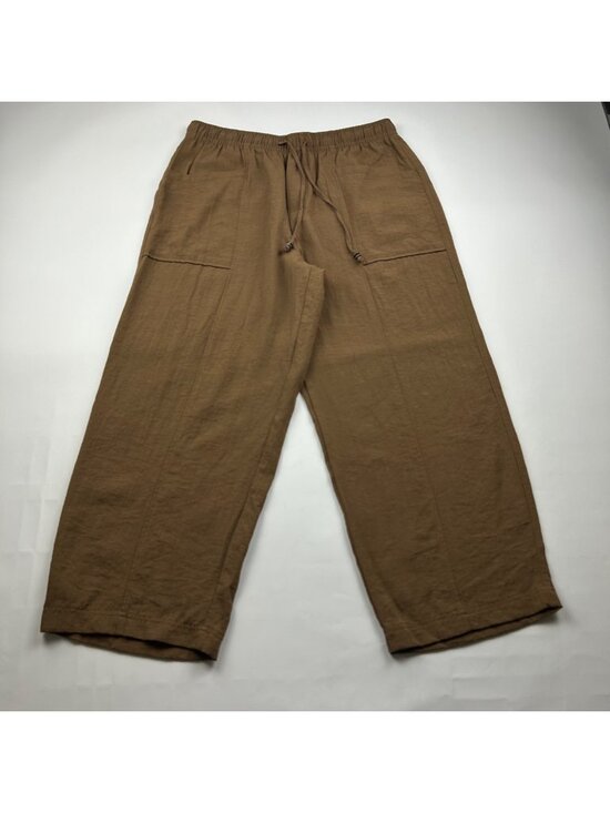 Zara Pants - Zara Pecan Brown Crinkle Pull On Relaxed Leg Pant L